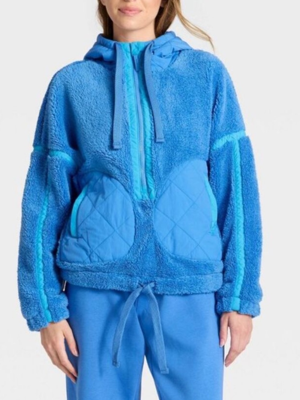 JoyLab Blue Quilted Sherpa Zip Hoodie